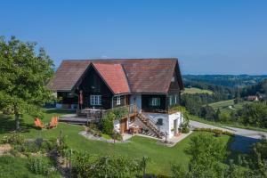 an aerial view of a house with a roof at Charmante Ruheoase - exklusives Naturjuwel in Oberhaag
