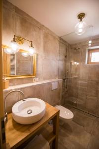 W łazience znajduje się umywalka, toaleta i prysznic. w obiekcie Chata Tatransky Medved w Demianowskiej Dolinie