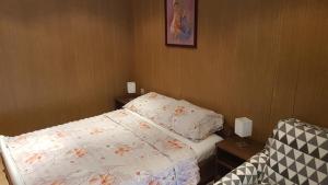 a bedroom with a bed and a picture on the wall at APARTMANI VIBOVEC Lana 305 in Lopar