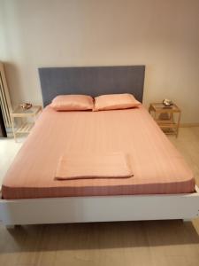 Karditsa Home Sweet Home 80 τ.μ في كارديتسا: سرير عليه وسادتين في غرفة النوم