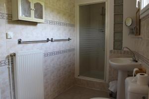 a bathroom with a shower and a sink at Au Coeur de Rennes Gîte in Rennes-les-Bains +2 photos