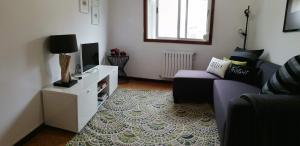 uma sala de estar com um sofá e uma televisão em Elena em Arzúa