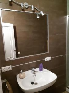 a bathroom with a sink and a mirror at Casa rustica en Armenteira in Pontevedra