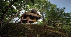 een huis met een rieten dak op een heuvel bij Eco Venao Lodge, Playa Venao in Playa Venao