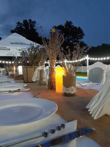 a table set up for a party at night at Pensiunea Hanna in Baile Felix