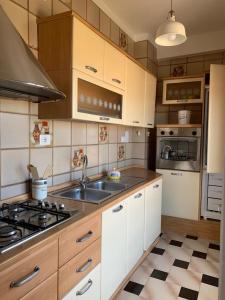 una cucina con lavandino e piano cottura di La casa dell'onda 1 a Mondragone