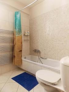 a bathroom with a toilet and a bath tub at Nea Filadelfia- Spacious Apartment with Garden in Athens