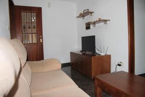 sala de estar con sofá, TV y mesa en Casa São João en São Salvador da Aramenha