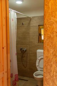 a bathroom with a toilet and a shower at Camp Sutjeska in Tjentište