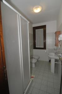 y baño con ducha, aseo y lavamanos. en Azienda Agrituristica Pericle, en Montella