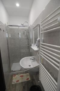 La petite salle de bains est pourvue d'un lavabo et d'une douche. dans l'établissement Azienda Agrituristica Pericle, à Montella