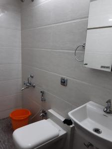 a bathroom with a white sink and a toilet at shivyog guesthouse in Mumbai