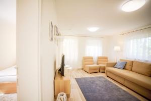 ケストヘイにあるEleven apartman houseのソファとテレビのあるリビングルーム
