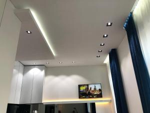 sala de estar con TV en el techo en Modern and Luxury Apartment in the Center of Kaunas, en Kaunas