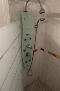 y baño con ducha y cabezal de ducha. en Moulin de Bray - Chambres d'hotes et hébergement Insolite, en Vieux-Vy-sur-Couesnon