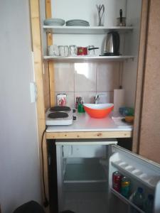 斯科普里的住宿－New York Apartment，厨房配有水槽和碗在柜台上