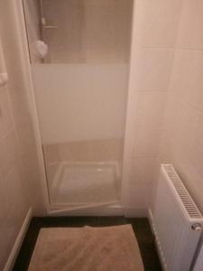 a small bathroom with a shower and a shower at THE CHADWICK in Skegness