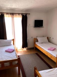 a room with two bunk beds and a tv at privatni smestaj Dobri in Bujanovac