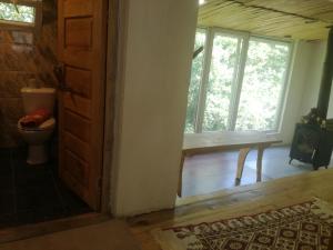 a bathroom with a toilet and a window at Dali Kaldanis Guest House in Becho in Mestia +93 photos