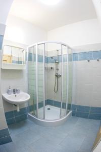 a bathroom with a shower and a sink at Apartmán Lipno 50/18 in Lipno nad Vltavou +66 photos