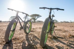 two bikes are parked in a field at Dornhuegel Guest Farm in Groutfontein