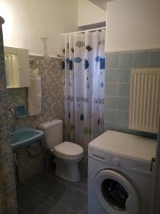 een badkamer met een toilet en een wasmachine bij Luxurious Apartment Katakolo Beach in Katakolon