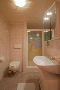 bagno con servizi igienici e lavandino di Haus am Wald a Faak am See