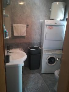 a small bathroom with a sink and a washing machine at Apartman Nada in Kornić +30 photos