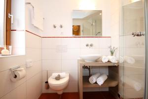 une salle de bains avec lavabo et toilettes dans l'établissement Landhaus Wild, à Riezlern 17 autres photos