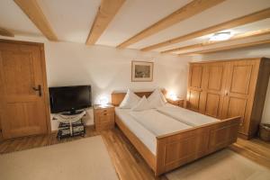 1 dormitorio con 1 cama y TV de pantalla plana en Haus Lucas Tschofen, en Gaschurn