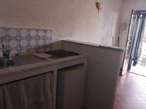 een keuken met een wastafel en een aanrecht bij Motel Logis d'Abartello in Olmeto