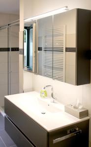 a bathroom with a sink and a mirror at Bed and Breakfast am Höhenweg in Warstein