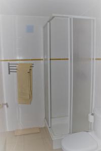 ペーゾ・ダ・レーグアにあるKintal do Douroの白いバスルーム(シャワー、トイレ付)
