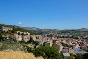 a town on a hill with a field in the foreground at BELICE APPARTAMENT in Salemi