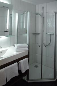 a bathroom with a shower and a sink at Landgasthof Hotel Rittmayer in Hallerndorf +38 photos