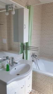 La salle de bains est pourvue d'un lavabo et d'une baignoire. dans l'établissement Casa Arina, à Sulina