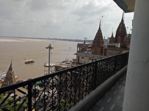 a view of the river from a balcony at Scindhia Guest House in Varanasi