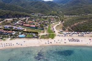 an aerial view of a beach with a group of people at De plata apartments in Sarti