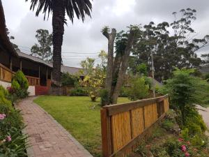a garden with a wooden fence and a tree at Stone Crescent Hotel in Grahamstown