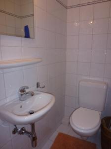 ein weißes Bad mit einem WC und einem Waschbecken in der Unterkunft Apartment Grillon in Anzère