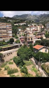 een uitzicht op een stad met huizen en een trein bij Splendide studio Design frontiere Monaco in Beausoleil