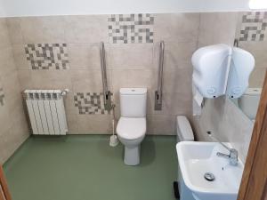 a bathroom with a toilet and a sink at Albergue As Pedreiras in Villalba