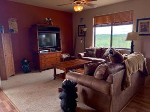 ein Wohnzimmer mit Sofa und Fernseher in der Unterkunft Elegant Cottage with Wonderful Views near FH Lake in Show Low