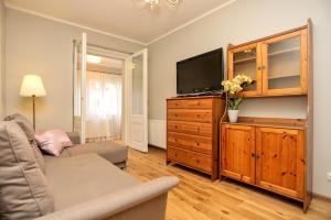 Apartament Diana في كارباش: غرفة معيشة مع أريكة وتلفزيون بشاشة مسطحة
