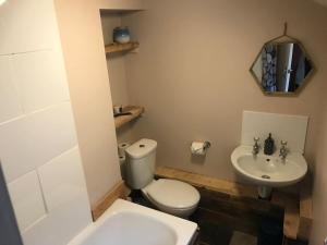 a bathroom with a toilet and a sink at Ham Tree Cottage in Trowbridge