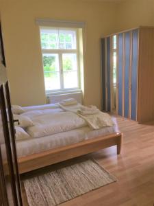 a bedroom with a large bed with a window at Zeilinger Villa in Knittelfeld