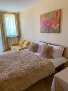 a bedroom with a large bed and a couch at Studios-Villa Park SV in Borovets