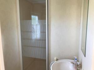 a bathroom with a shower and a sink at 8 Berth Sunnymede (Atlas) in Ingoldmells