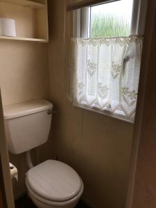 a bathroom with a toilet and a window at 8 Berth Sunnymede (Atlas) in Ingoldmells