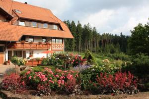 une maison avec un jardin en face dans l'établissement Schlosshof - der Urlaubsbauernhof, à Elzach